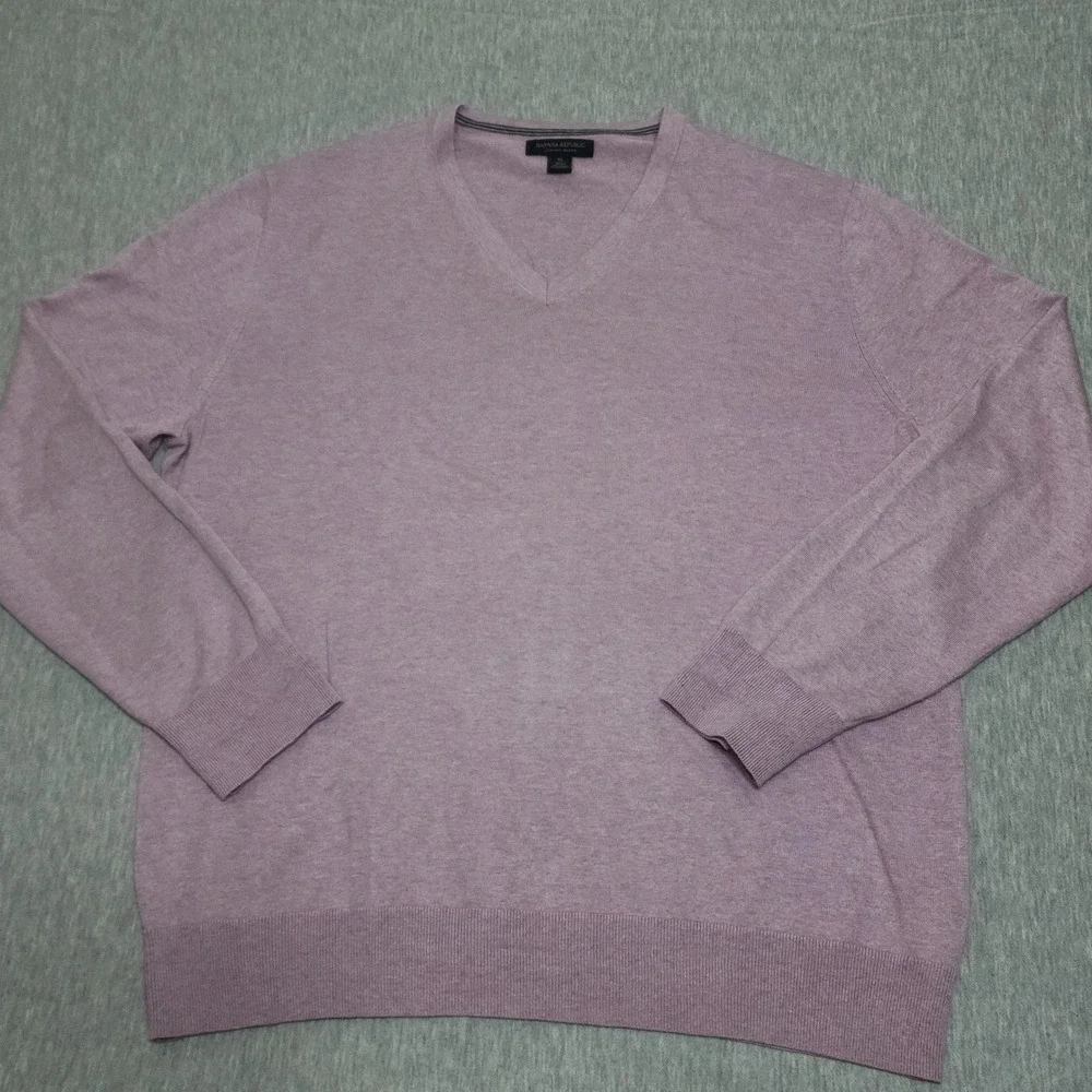 Banana Republic Silk Cotton Cashmere Long Sleeve Knit Polo Shirt Purple Pink L